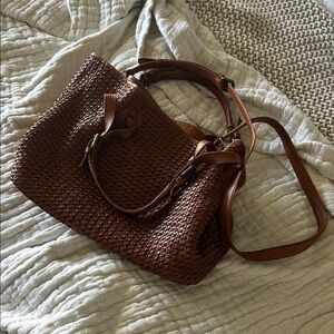 Italian Genuine Leather  Brown Woven Oversized slouchy bag